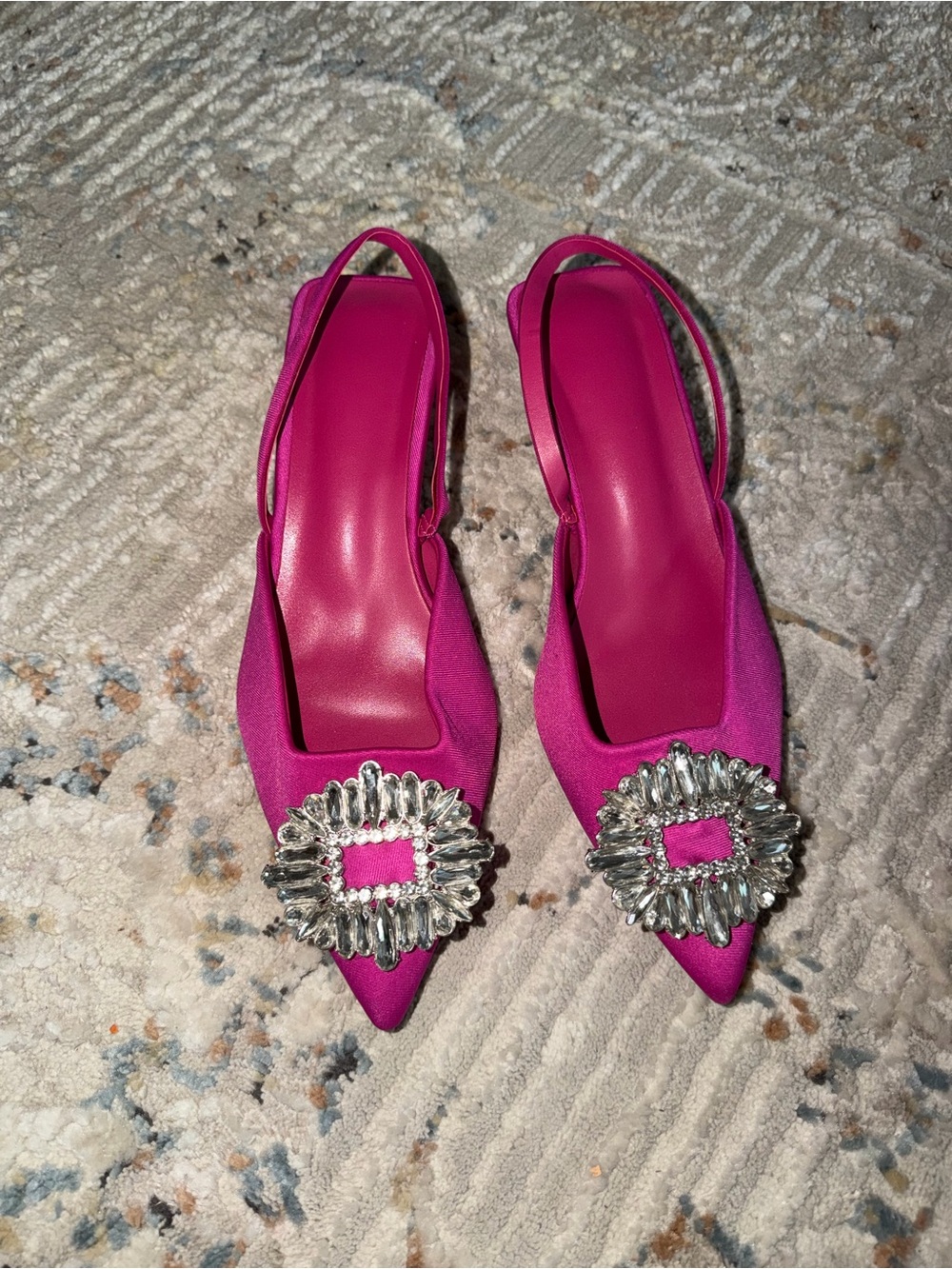 Hot Pink Embellished Pointed Toe Slingback Flats